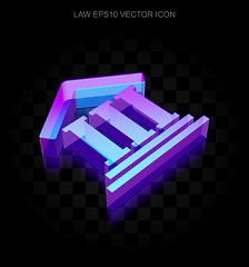 Image showing Law icon: 3d neon glowing Courthouse made of glass, EPS 10 vector.