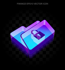 Image showing Finance icon: 3d neon glowing Folder With Lock made of glass, EPS 10 vector.