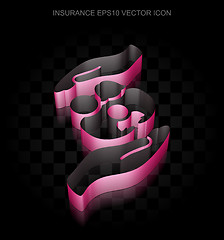 Image showing Insurance icon: Crimson 3d Family And Palm made of paper, transparent shadow, EPS 10 vector.