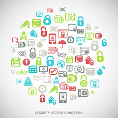 Image showing Multicolor doodles Hand Drawn Security Icons set on White. EPS10 vector illustration.