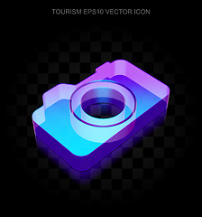 Image showing Vacation icon: 3d neon glowing Photo Camera made of glass, EPS 10 vector.