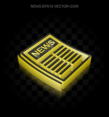 Image showing News icon: Yellow 3d Newspaper made of paper, transparent shadow, EPS 10 vector.