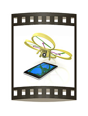 Image showing Drone with tablet pc. The film strip