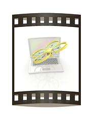 Image showing Drone and laptop. 3D render. The film strip