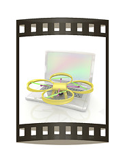 Image showing Drone and laptop. 3D render. The film strip