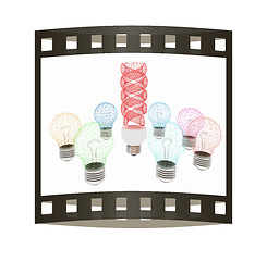 Image showing energy-saving lamps. 3D illustration. The film strip