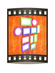 Image showing Mock up picture frames on wood wall. 3d illustration. The film s