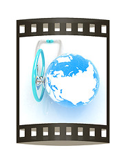 Image showing stethoscope and globe.3d illustration. The film strip