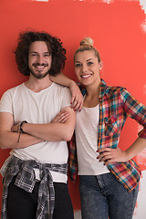 Image showing couple in love  over color background