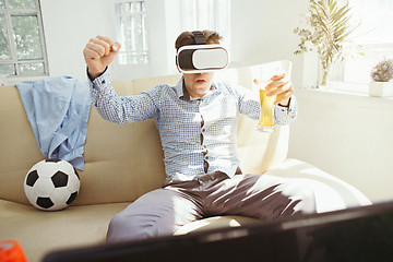 Image showing The man with glasses of virtual reality. Future technology concept.