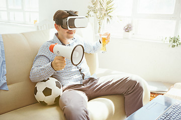 Image showing The man with glasses of virtual reality. Future technology concept.