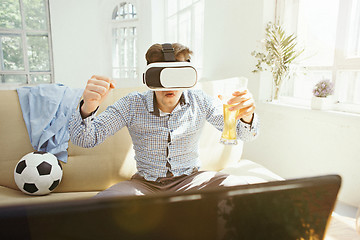 Image showing The man with glasses of virtual reality. Future technology concept.