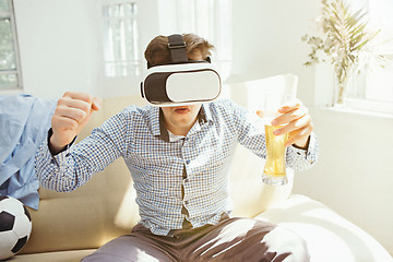 Image showing The man with glasses of virtual reality. Future technology concept.