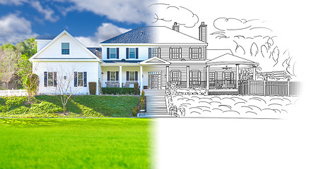 Image showing House Blueprint Drawing Gradating Into Completed Photograph.