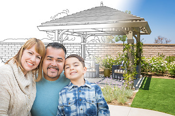 Image showing Mixed Race Family In Front of Drawing Gradating Into Photo of Fi