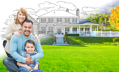 Image showing Mixed Race Hispanic and Caucasian Family In Front of Gradation o