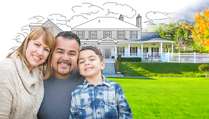 Image showing Mixed Race Hispanic and Caucasian Family In Front of Gradation o