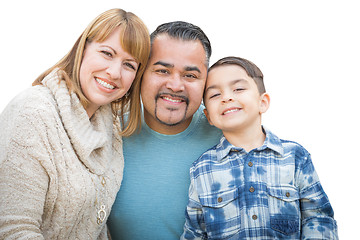 Image showing Happy Mixed Race Hispanic and Caucasian Family Isolated on a Whi