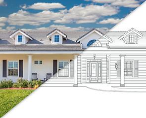 Image showing House Blueprint Drawing Gradating Into Completed Photograph.