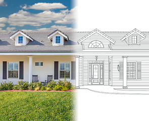 Image showing House Blueprint Drawing Gradating Into Completed Photograph.