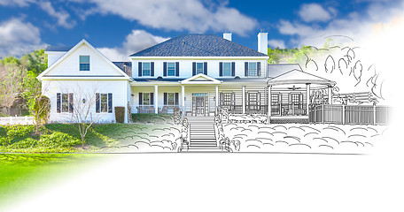 Image showing House Blueprint Drawing Gradating Into Completed Photograph.