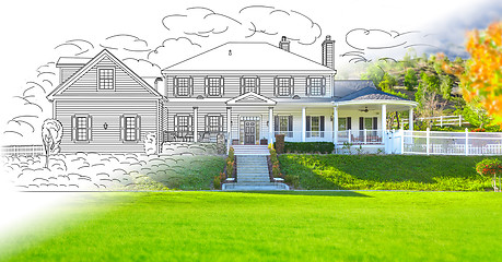 Image showing House Blueprint Drawing Gradating Into Completed Photograph.