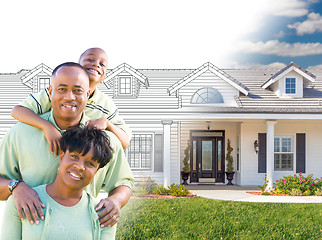 Image showing African American Family In Front of Drawing of New House Gradati