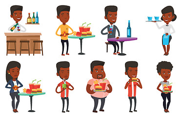 Image showing Vector set of people eating and drinking.