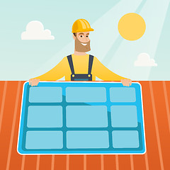 Image showing Technician installing solar panel.