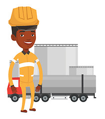 Image showing Worker on background of fuel truck.