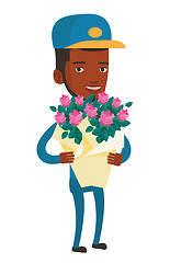 Image showing Delivery courier holding bouquet of flowers.