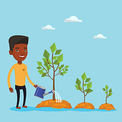 Image showing Businessman watering trees vector illustration.