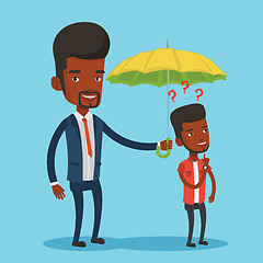 Image showing Businessman holding umbrella over young man.