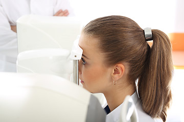 Image showing An eye exam, the patient in ophthalmology clinic