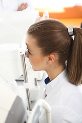 Image showing Ophthalmologist, medicine and health Optician, computer vision test