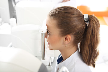 Image showing Ophthalmologist, eye test computer. The pressure in the eye, the patient with an ophthalmologist