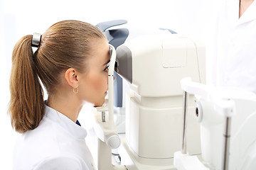 Image showing Ophthalmologist, medicine and health Optician, computer vision test Cabinet optical, computer vision test