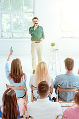 Image showing Speaker at Business Meeting in the conference hall.