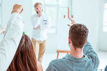 Image showing Speaker at Business Meeting in the conference hall.