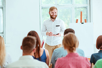 Image showing Speaker at Business Meeting in the conference hall.