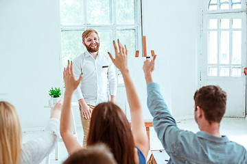 Image showing Speaker at Business Meeting in the conference hall.