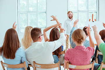 Image showing Speaker at Business Meeting in the conference hall.