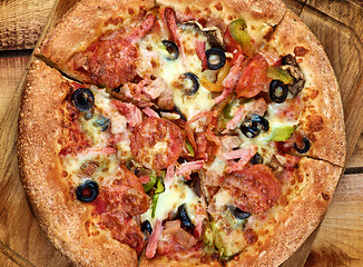 Image showing Pepperoni and Black Olives Pizza