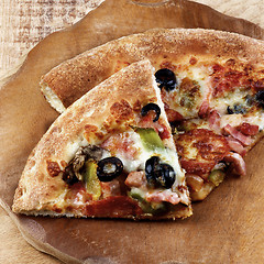 Image showing Pepperoni and Black Olives Pizza