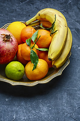 Image showing Dish with tropical fruits and citrus
