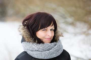 Image showing woman without makeup in winter time