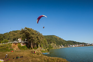 Image showing Paraglider landing in Pokhara, Nepal