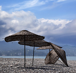 Image showing Old sunshade on deserted beach