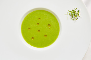 Image showing cream soup puree of green peas view from the top