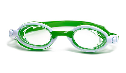 Image showing Green goggles for swimming on white